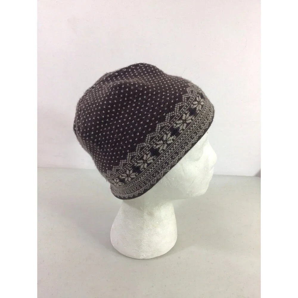 Merkley Brown Wool Hat Fair Isle Beanie Womens One Size